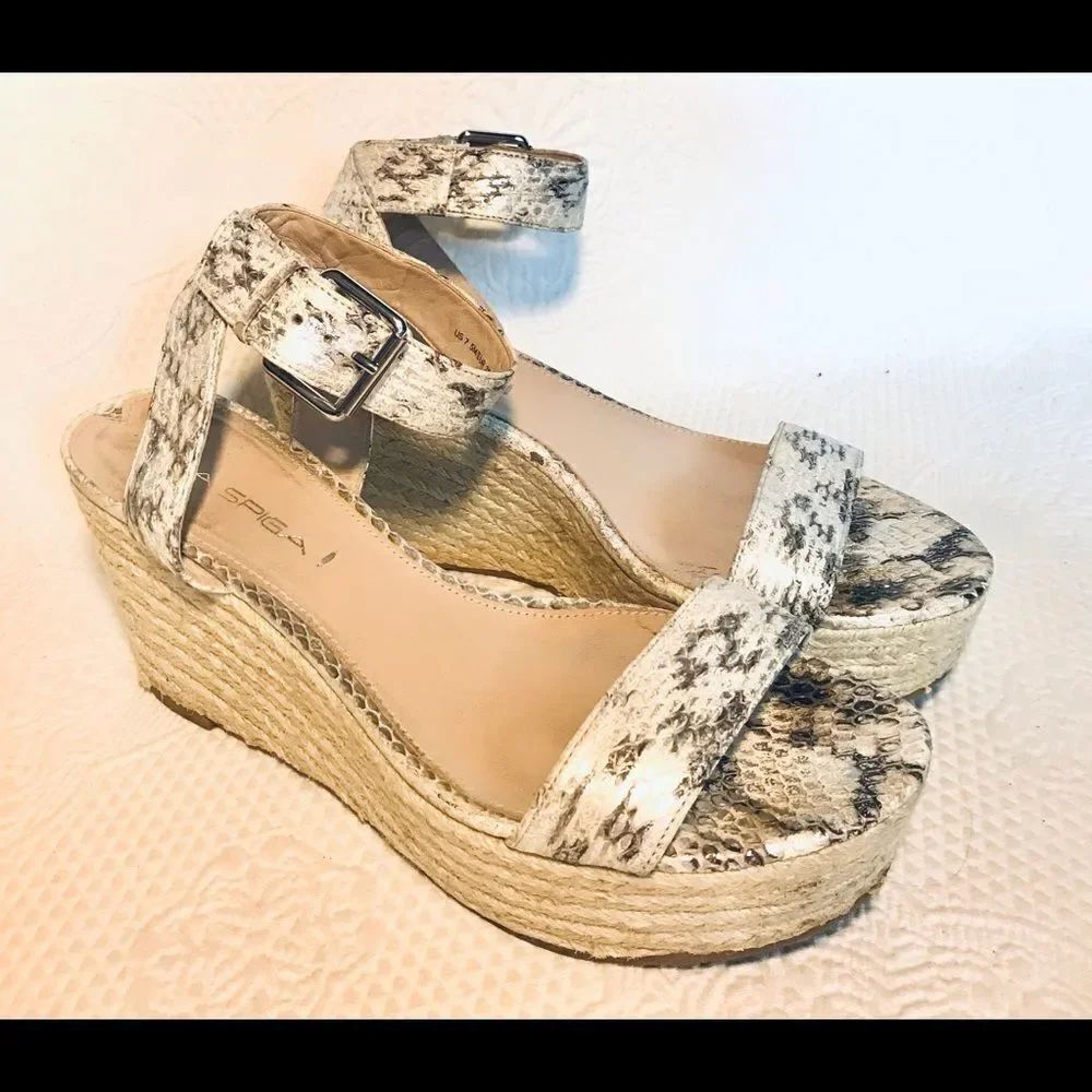 Via Spiga Leather Snakeskin Print Wedge Espadrille